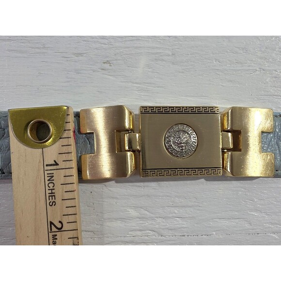 Vintage Blue Ostrich Leather Lionhead Sectional Gold Tone Link Belt 32\